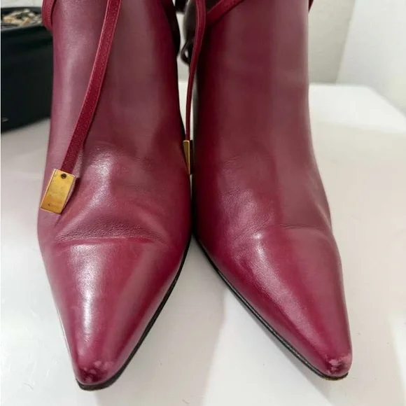 Versace Burgundy Leather Heeled Boots - Picture 5 of 12